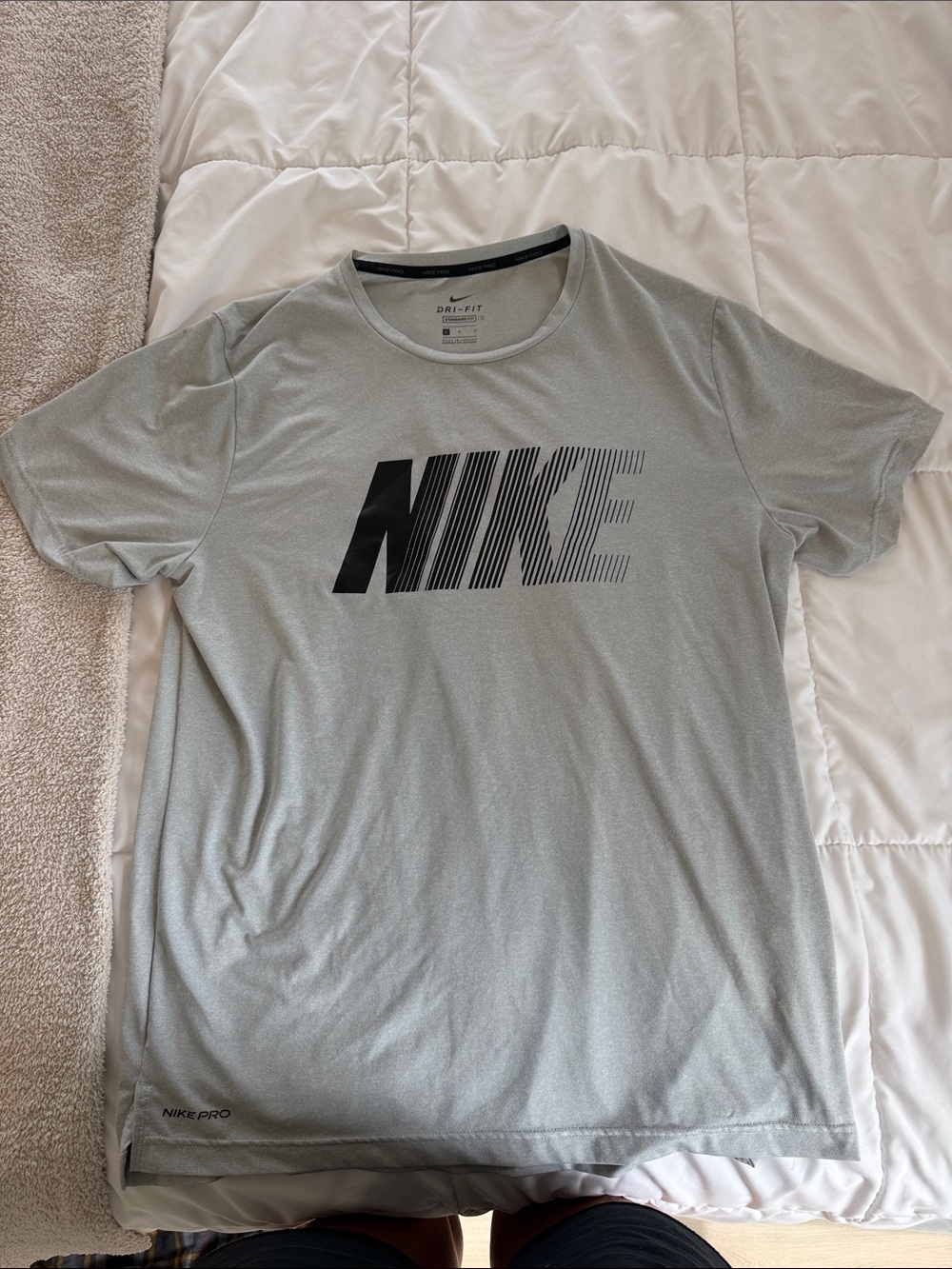 Nike Light Gray Dri-FIT Short Sleeve Tee with Black Logo